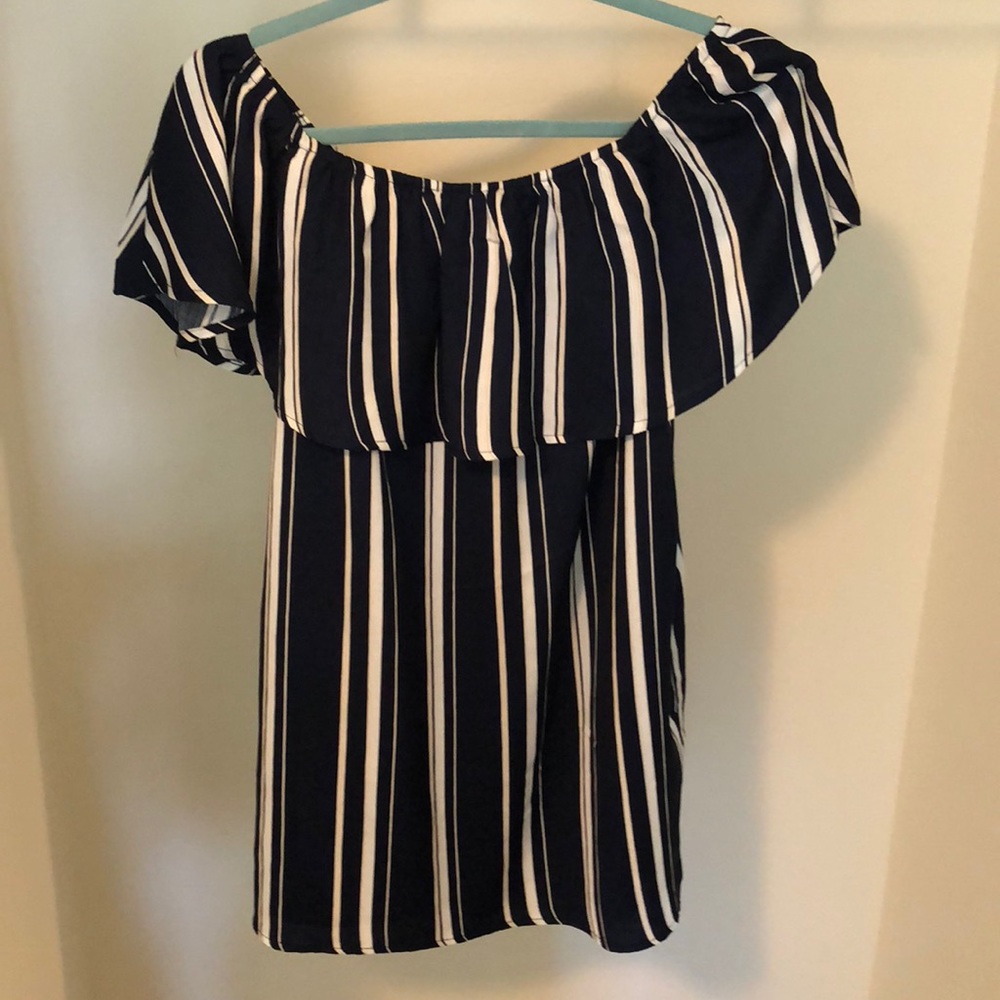 Navy Off the Shoulder Stripe Dress